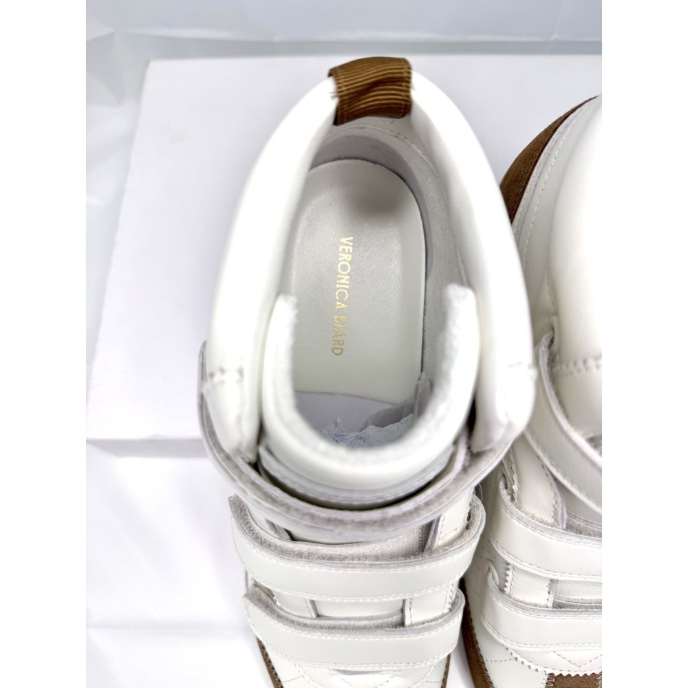 Veronica Beard White Leather Brown Suede High Top Wedge Sneakers Womens 8.5 NIB - Picture 6 of 9